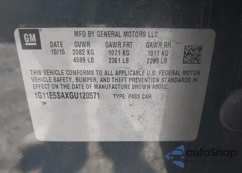 2016 Chevrolet Malibu Limited Ltz z USA, uszkodzony, nr VIN 1G11E5SAXGU120571